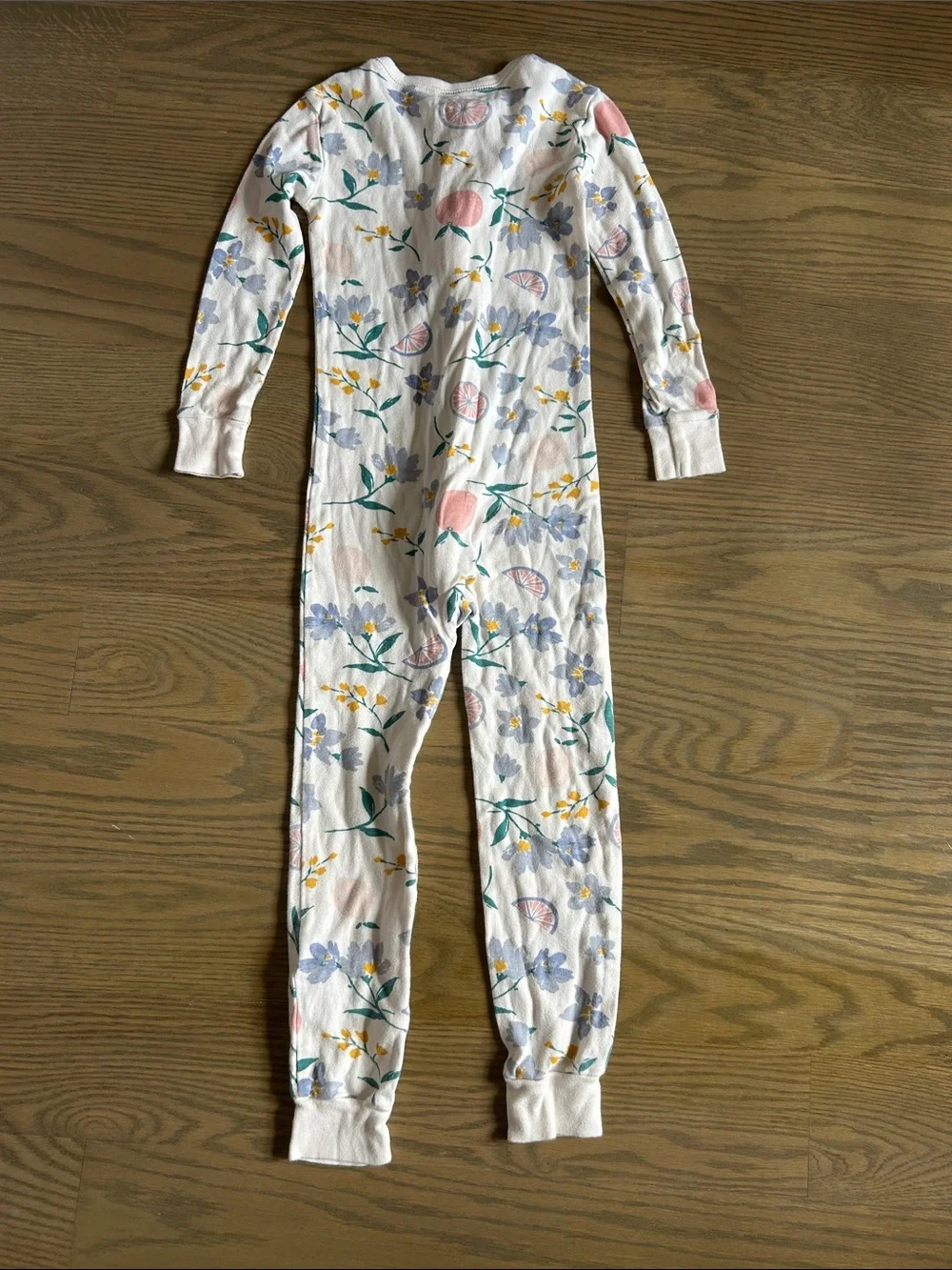 Old Navy White Floral Zip-Front One-Piece Pajama with Pink and Blue Accents